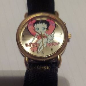 VTG Valdawn Betty Boop Quartz Watch Unisex Gold Tone Leather Musical